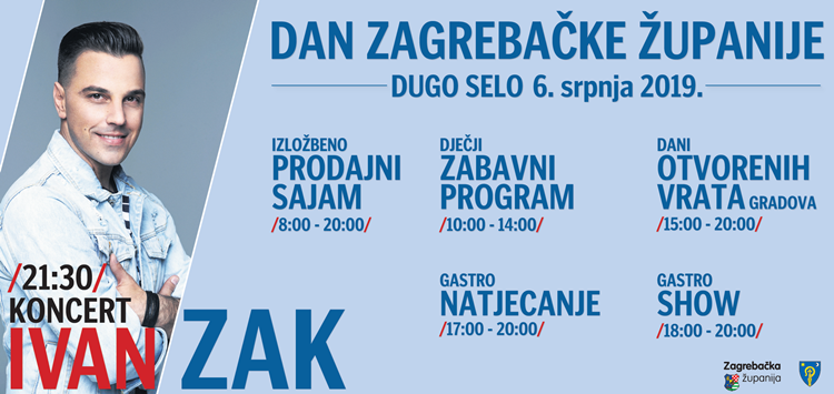 Zagrebačka županija slavi svoj dan uz koncert Ivana Zaka